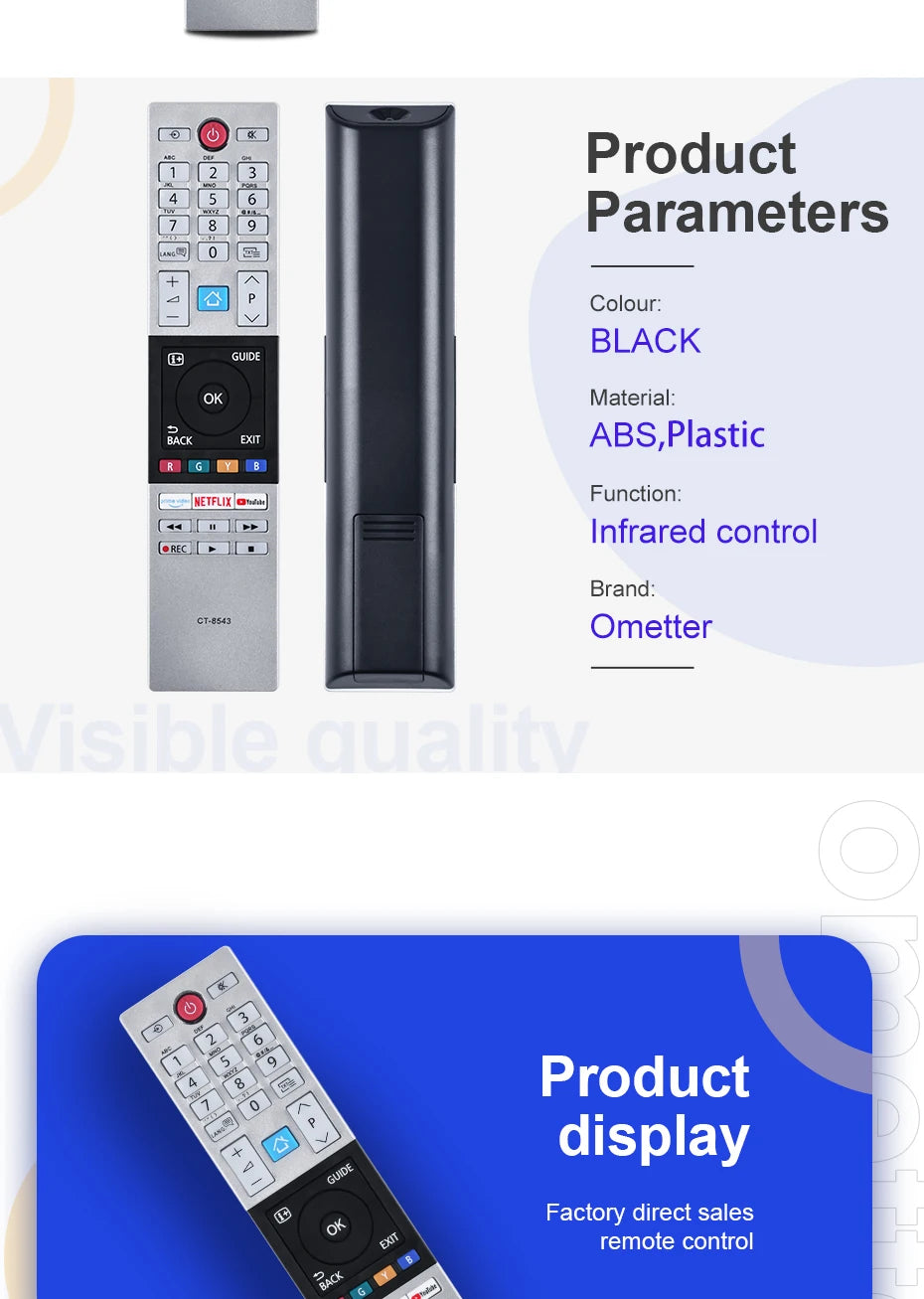 Toshiba HDTV TV Remote Control CT-8543 CT-8528 CT-8541 CT-8533 40L2863DG 32L3963DA 65U6863DG 32L3866DG