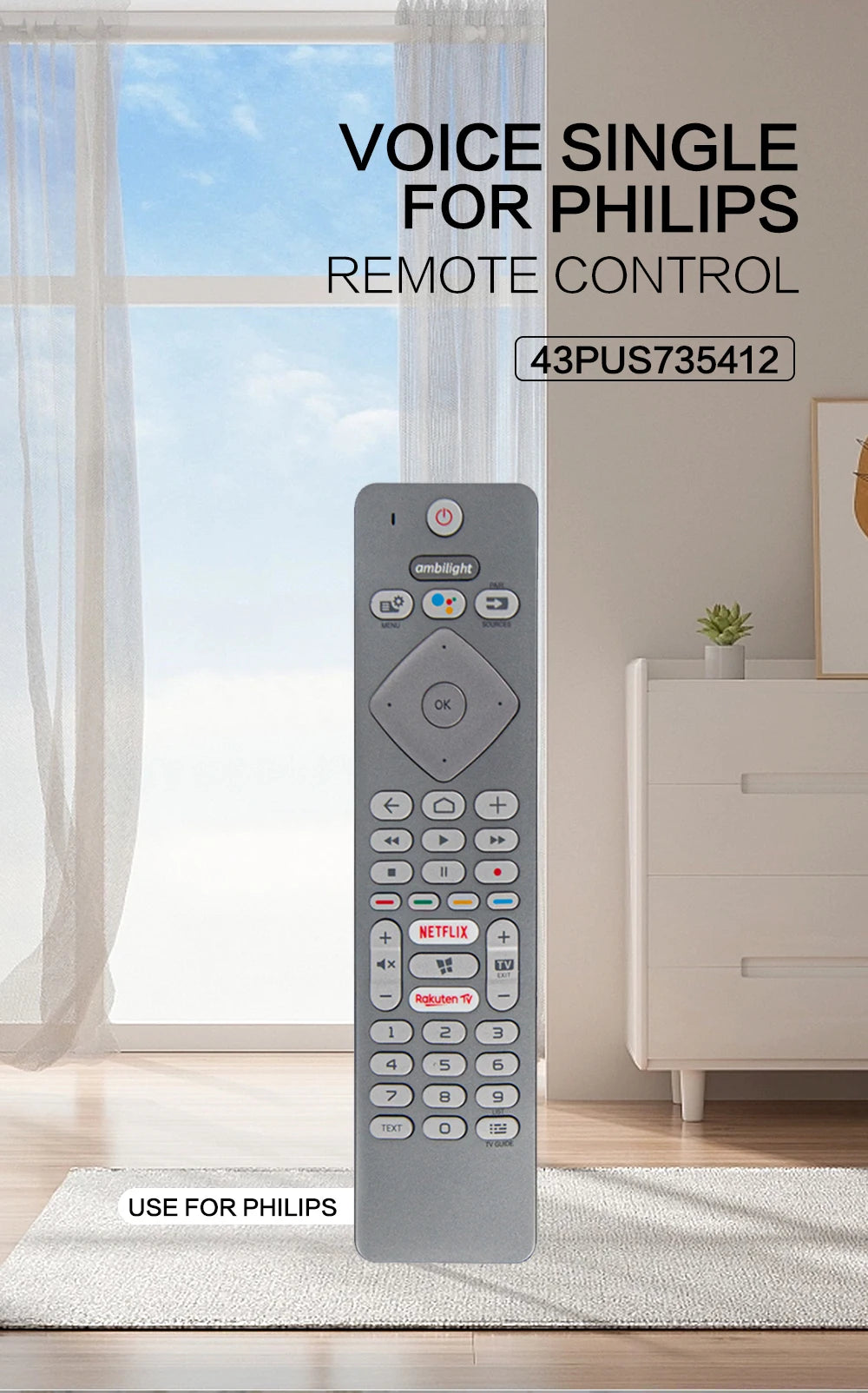 Voice TV Remote Control for Philips Ambilight 7300 Series