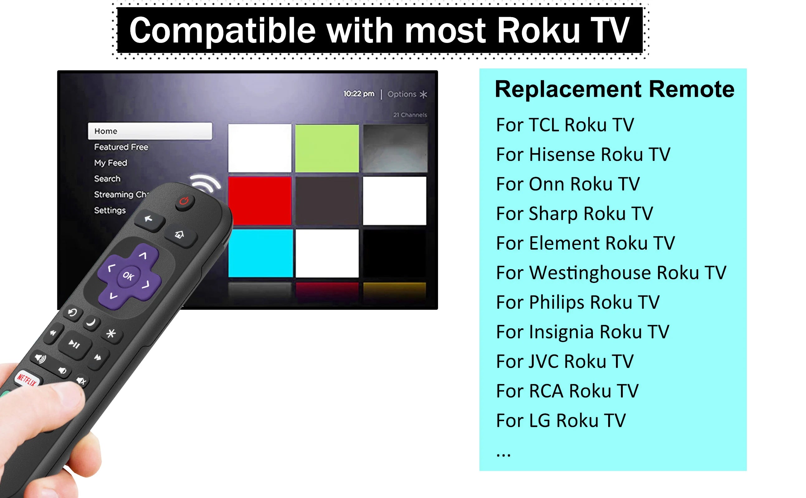 Replacement TV Remote Controls for Roku TV, Infrared Remote ONLY for TV, NOT for Other Roku Devices