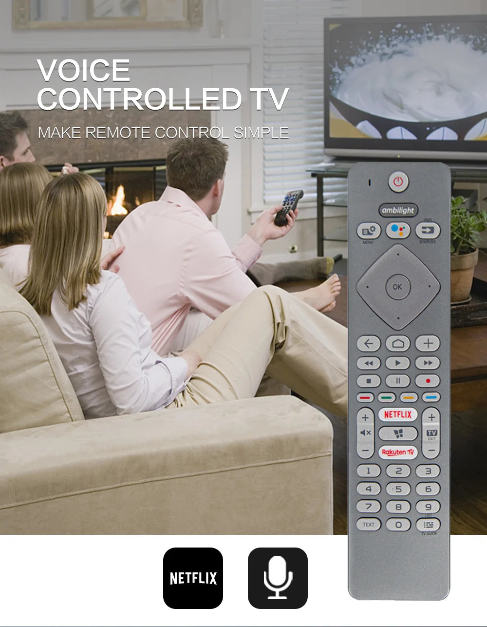 Voice TV Remote Control for Philips Ambilight 7300 Series