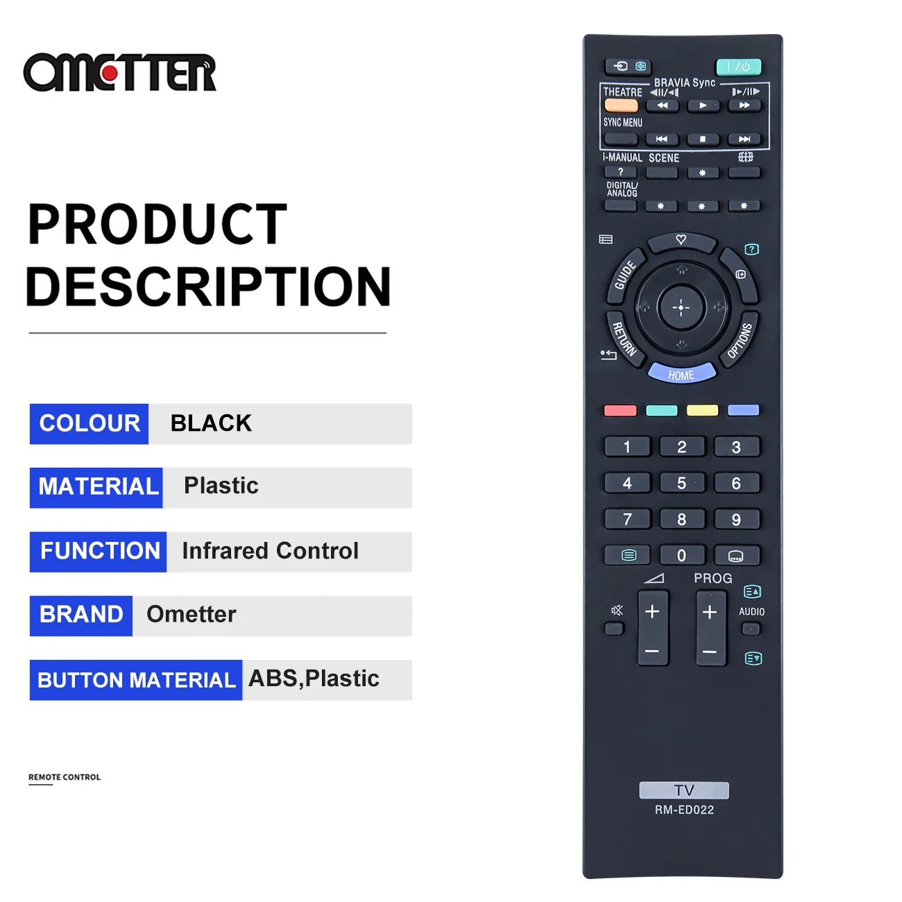 RM-ED022 for Sony TV Remote Control KDL-37EX402 KDL-32BX300 KDL-32NX500 KDL-40NX500 KDL-32BX400 KDL-40BX400 KDL-22EX302