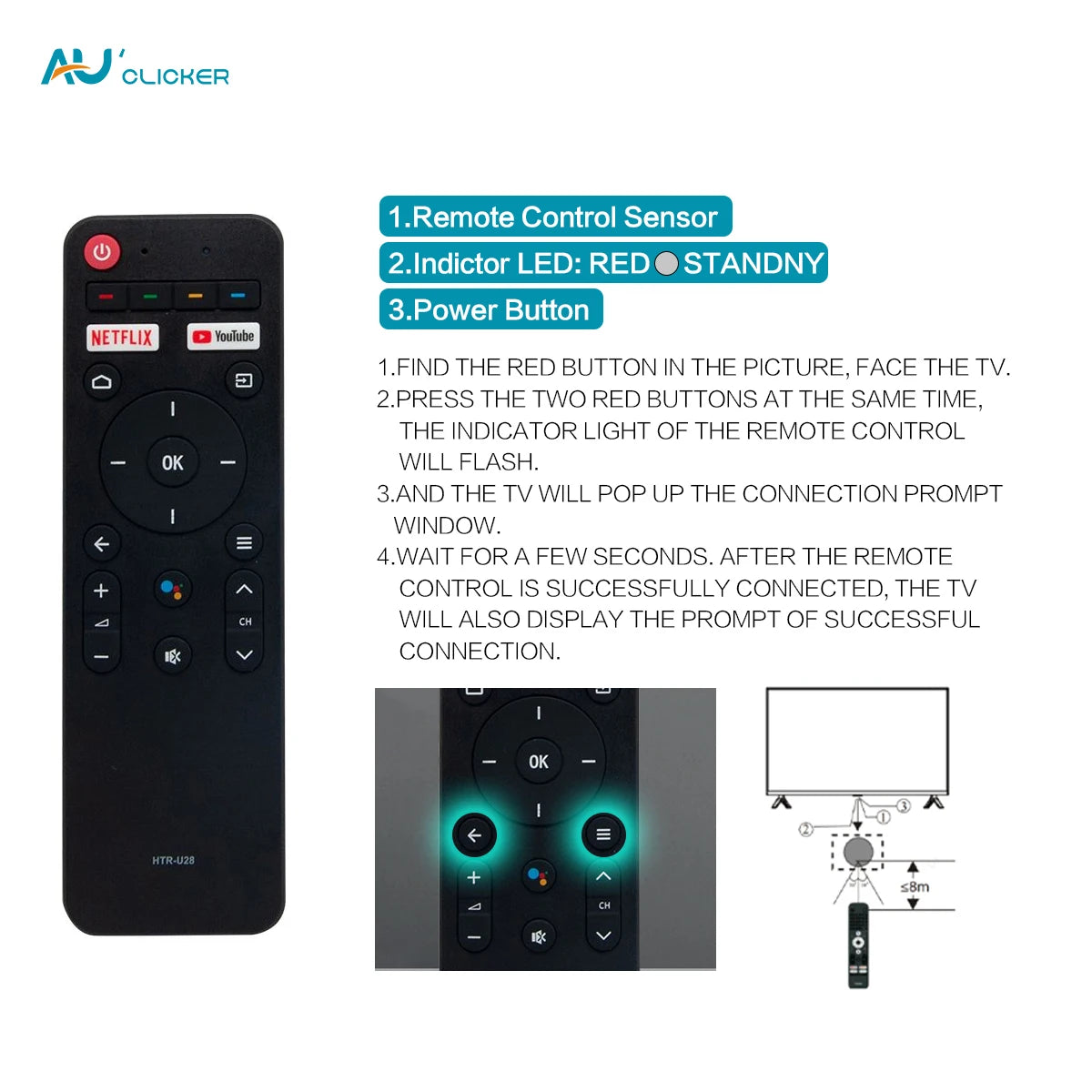 HTR-U28 Voice TV Remote Control Replace For Haier HTR-U28 H50S6UG H55S6UG H65S6UG 4K UHD Smart Android TV Remoto Control