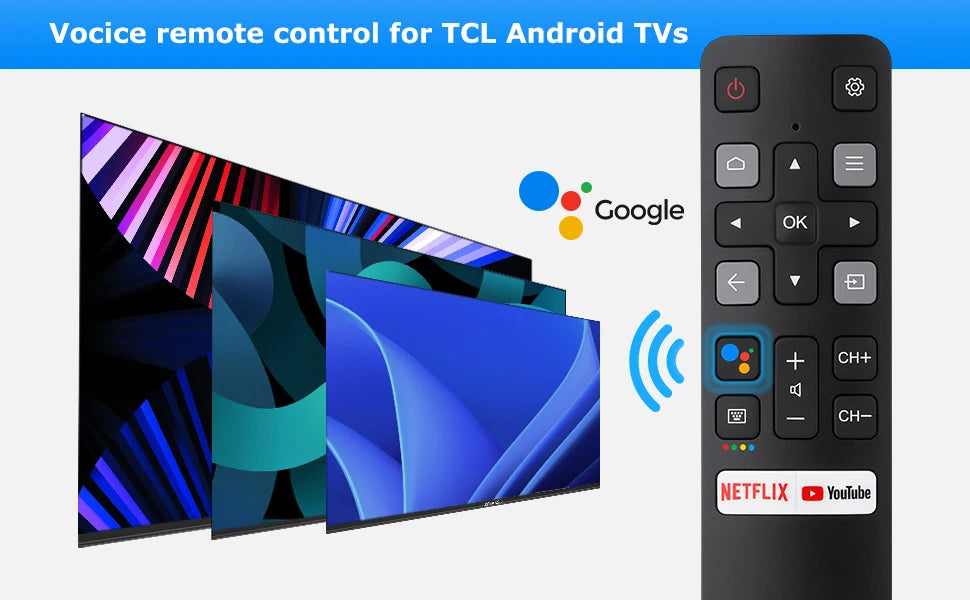 Bluetooth Voice Remote Control  for TCL Android,RC802V 65P8S Compatible with Google Assistant for TCL 55C715 Smart TV