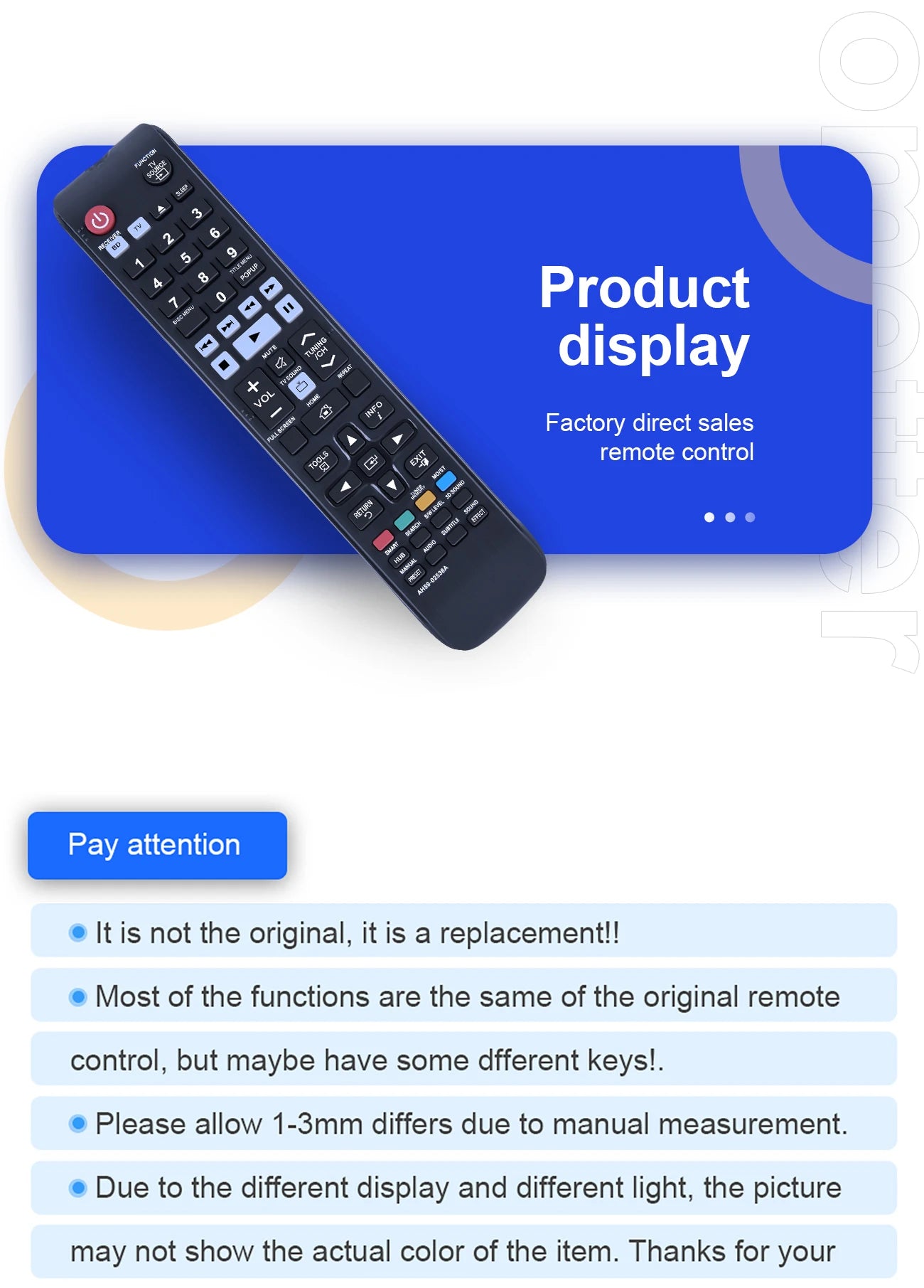 New AH59-02538A / AH59-02537A Remote Control for Samsung Blu-ray Home Theater Systems Compatible with Models: T-F6500W, HT-F5500, HT-F6500, HT-F6530