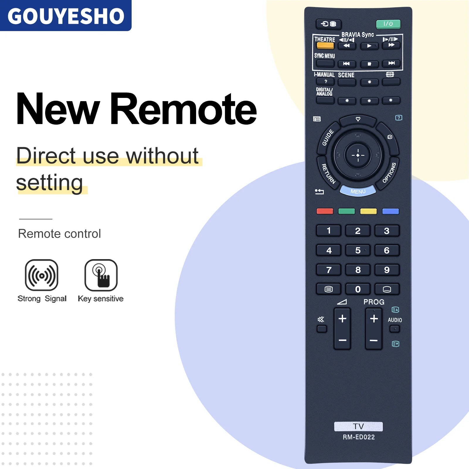 New RM-ED022 Replacement Remote Control for Sony TV - Compatible with KDL-37EX402, KDL-32BX300, KDL-32NX500