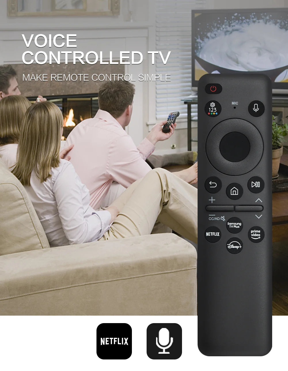 BN59-01455A Voice Smart TV Remote Control for 2024 Samsung TVs Solar Charging & Voice Control | Compatible with 43QN65Q72DDFXZA