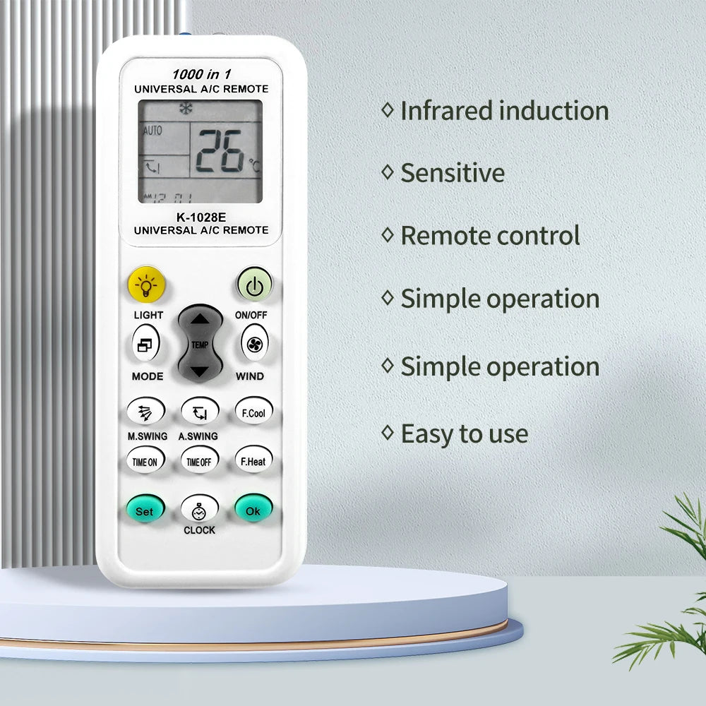 Universal K-1028E Air Conditioner Remote Control for Haier, Hitachi, Panasonic, LG, Sharp, Gree, Midea and other brands