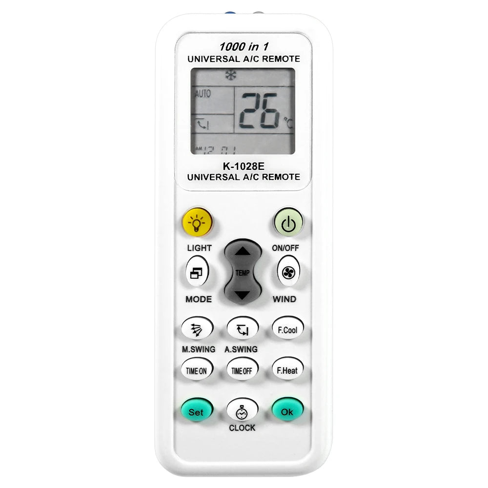 Universal K-1028E Air Conditioner Remote Control for Haier, Hitachi, Panasonic, LG, Sharp, Gree, Midea and other brands