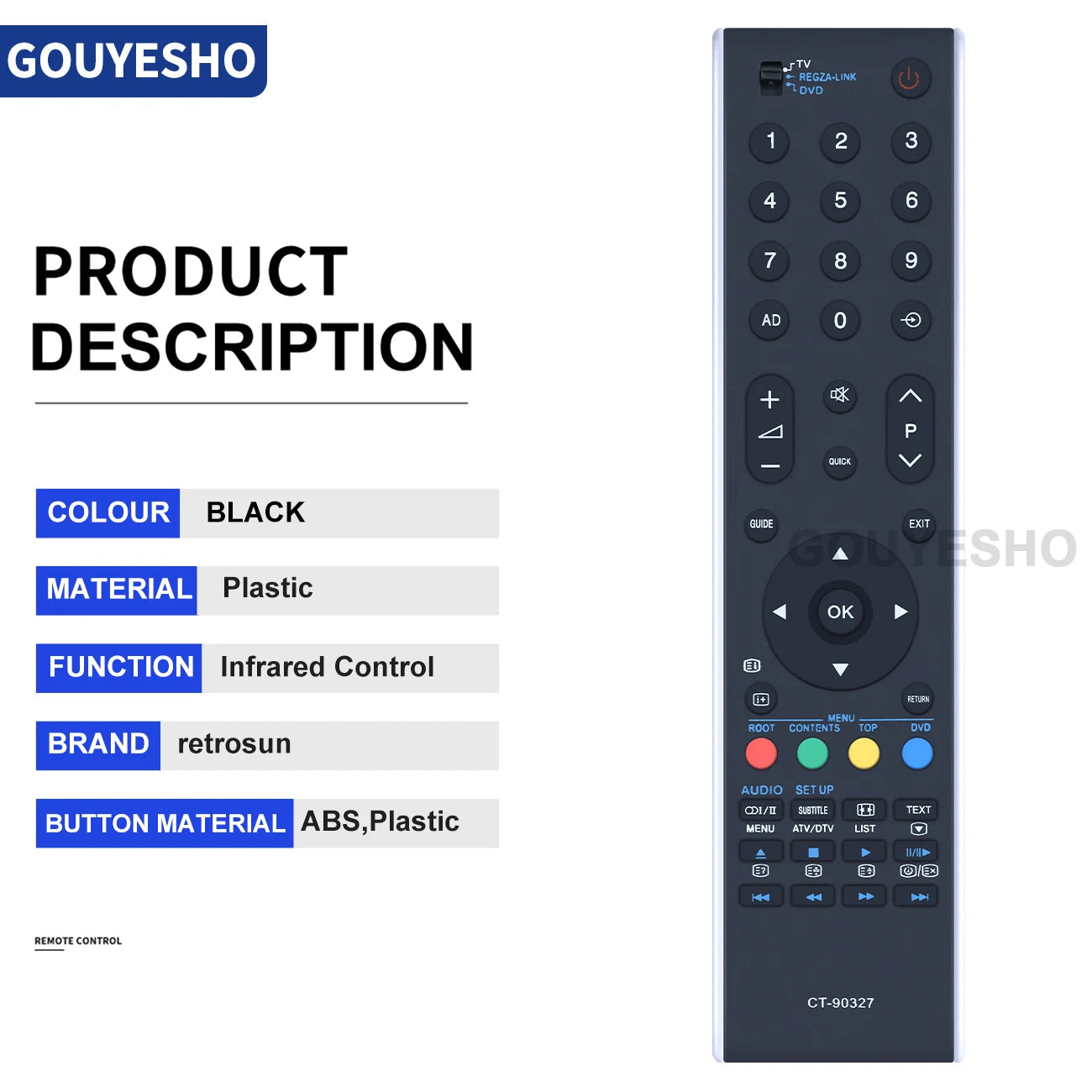 New CT-90327 Replace Remote for Toshiba TV CT-90307 CT-90287 CT90273 CT90274 CT90288 CT-9995 865 CT-90273 CT-90296