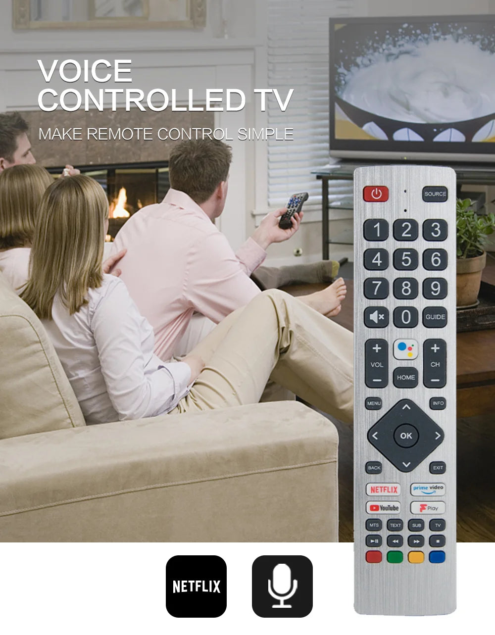 Voice TV Remote Control For Sharp AQUOS Netflix Prime YouTube F-Play Smart TV with Voice Funtion SHW/RMC/0134