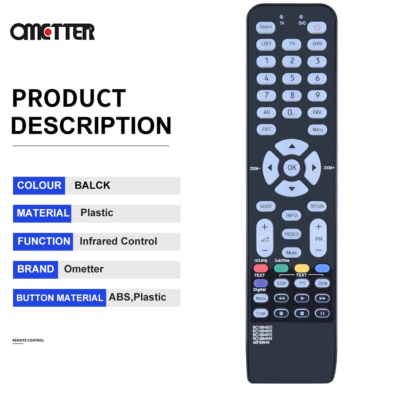 IR Remote Control for TCL TV RC1994920 RC1994906 RC1994925 RC1994946