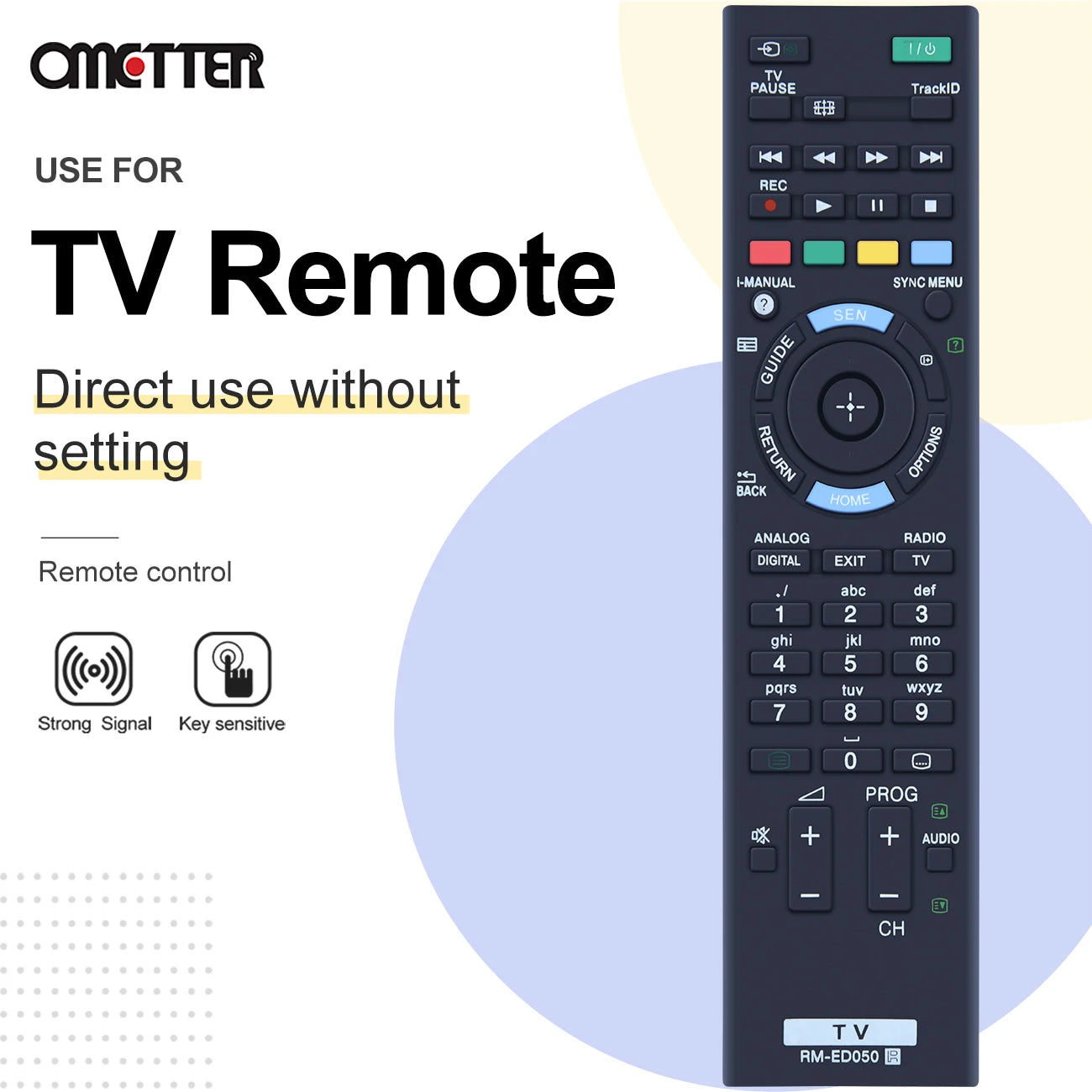 RM-ED050 Replacement Remote Control for Sony TV KDL-46EX650, KDL-40EX650, KDL-32EX650, KDL-46EX655, KDL-40EX655, KDL-32EX655, KDL-26EX550