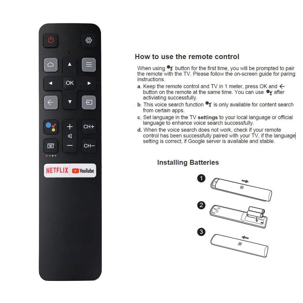 Voice Remote Control For TCL Android Smart TV RC802V FNR1 / RC802V FUR6 49P30FS 65P8S 55C715 49S6800 43P615