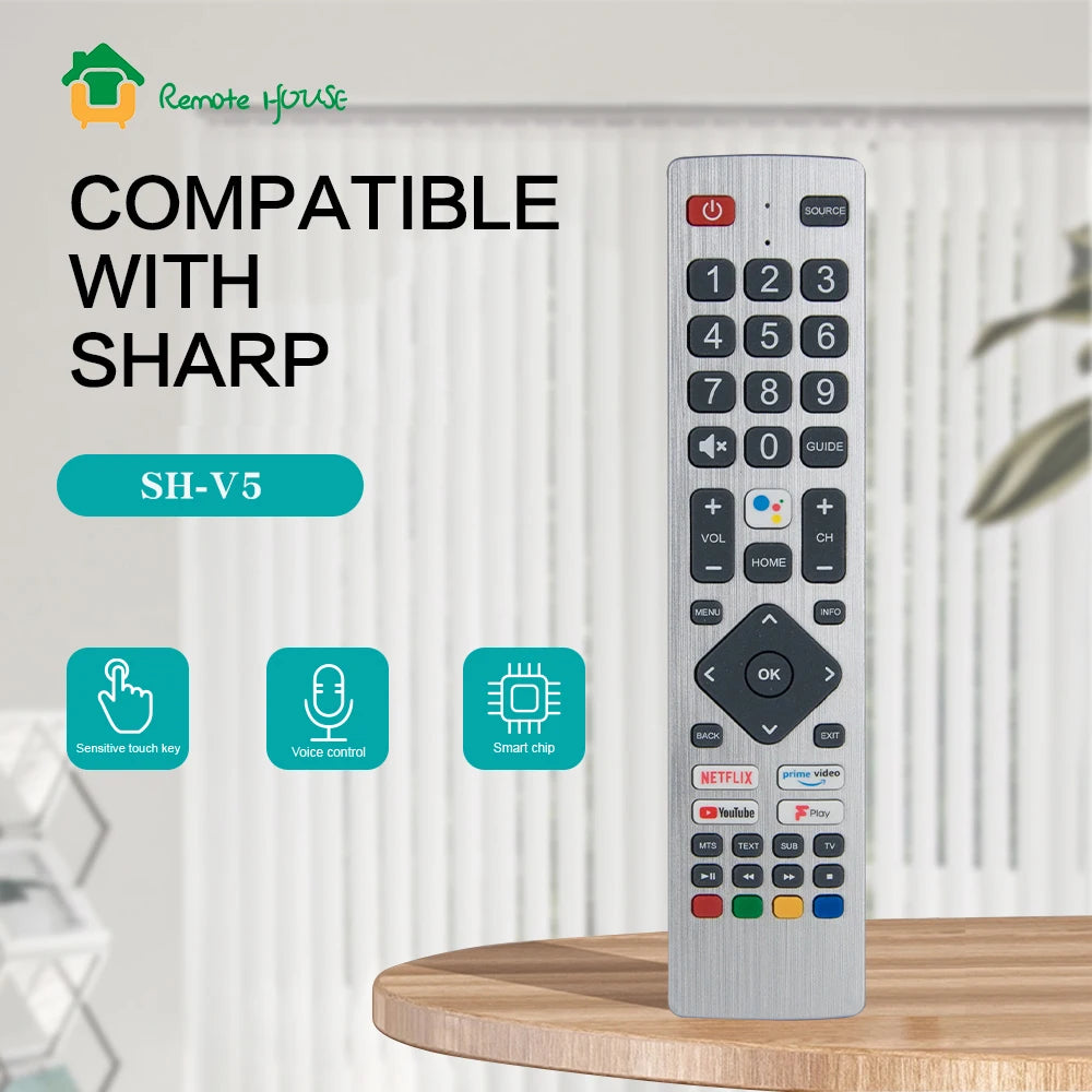 Voice TV Remote Control For Sharp AQUOS Netflix Prime YouTube F-Play Smart TV with Voice Funtion SHW/RMC/0134