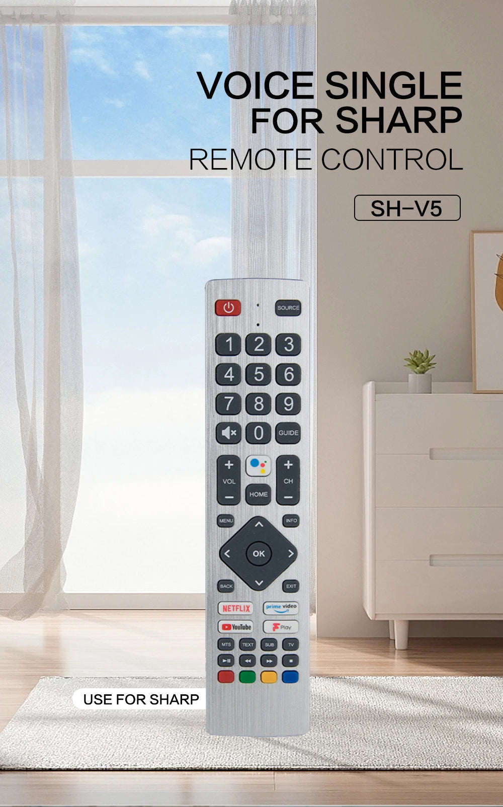 Voice TV Remote Control For Sharp AQUOS Netflix Prime YouTube F-Play Smart TV with Voice Funtion SHW/RMC/0134