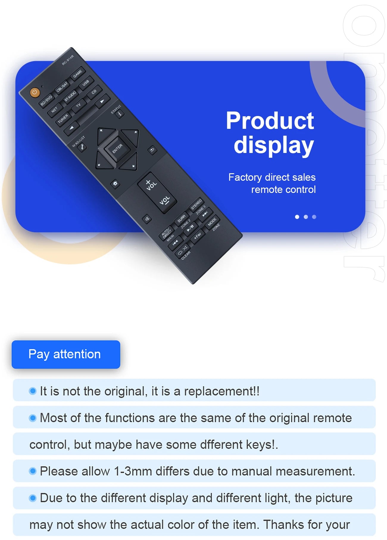 RC-914R Remote Control Applicable for Pioneer AV Receiver VSX-1131 VSX-LX301 VSX-1131B VSX-831 VSX-LX101 SC-LX502 VSX-LX302