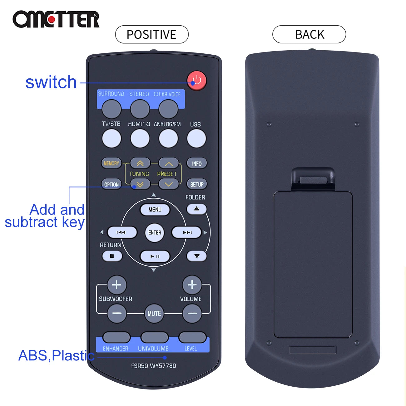 FSR50 WY57780 Remote Control Applicable for Yamaha Soundbar YHT-S401 YHT-S401BL SR-301 NS-BR301 YHTS401 YHTS401BL SR301 NSBR301