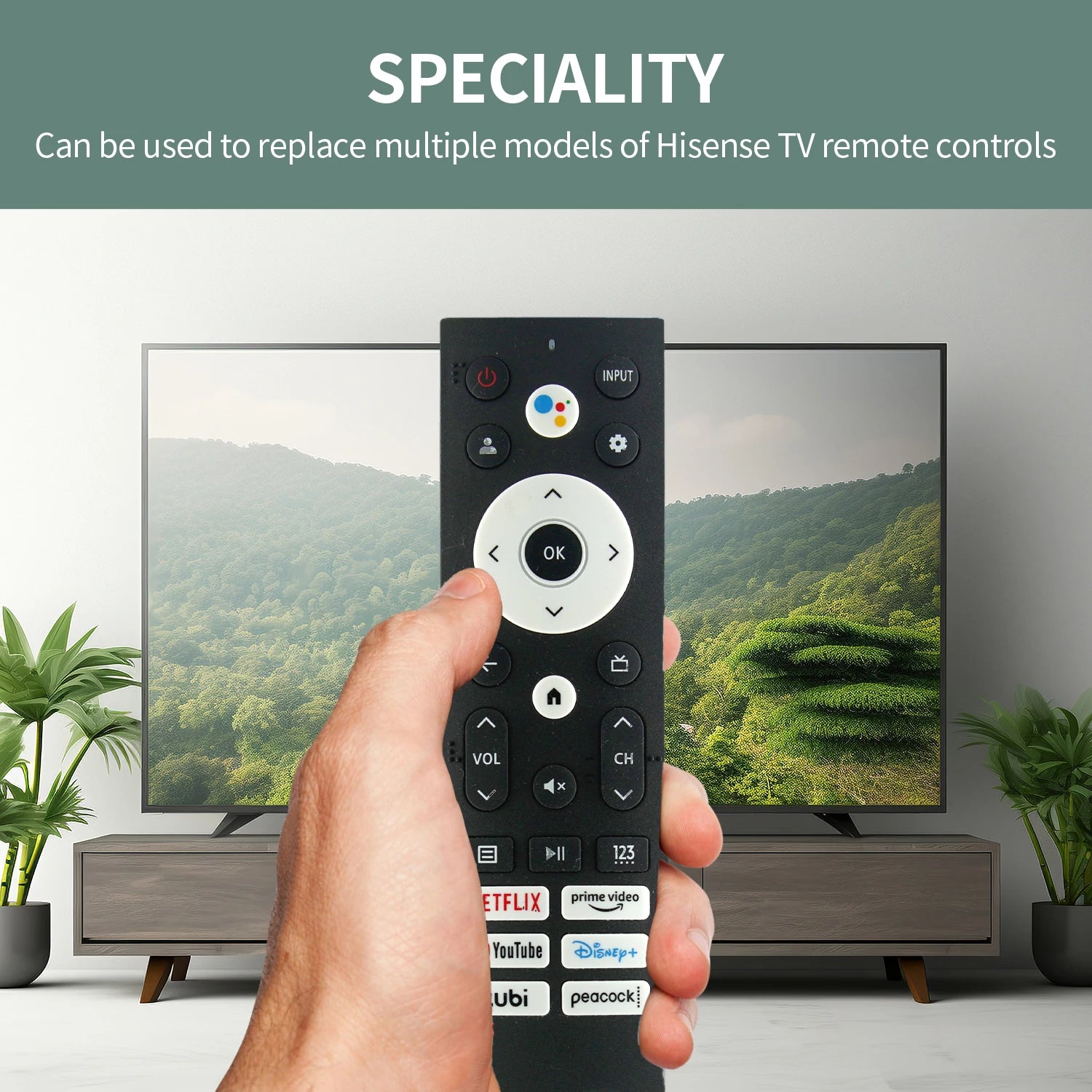 New HE001 Replacement Remote Control for Hisense 4K UHD Android Smart TV  with Netflix Prime Video Disney tubi  HotKeys