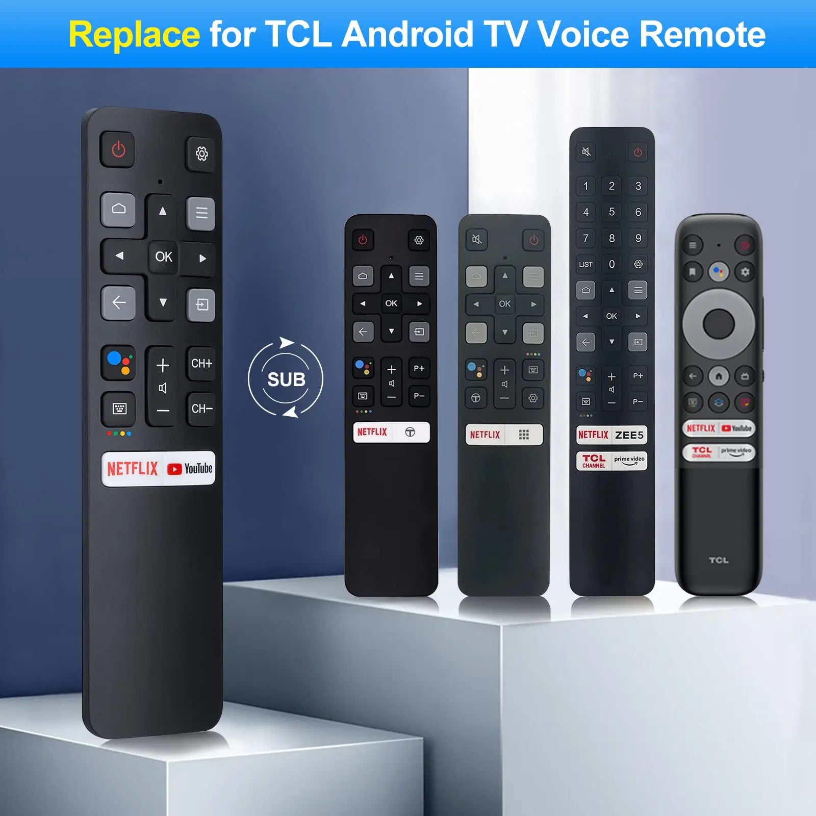 Bluetooth Voice Remote Control  for TCL Android,RC802V 65P8S Compatible with Google Assistant for TCL 55C715 Smart TV