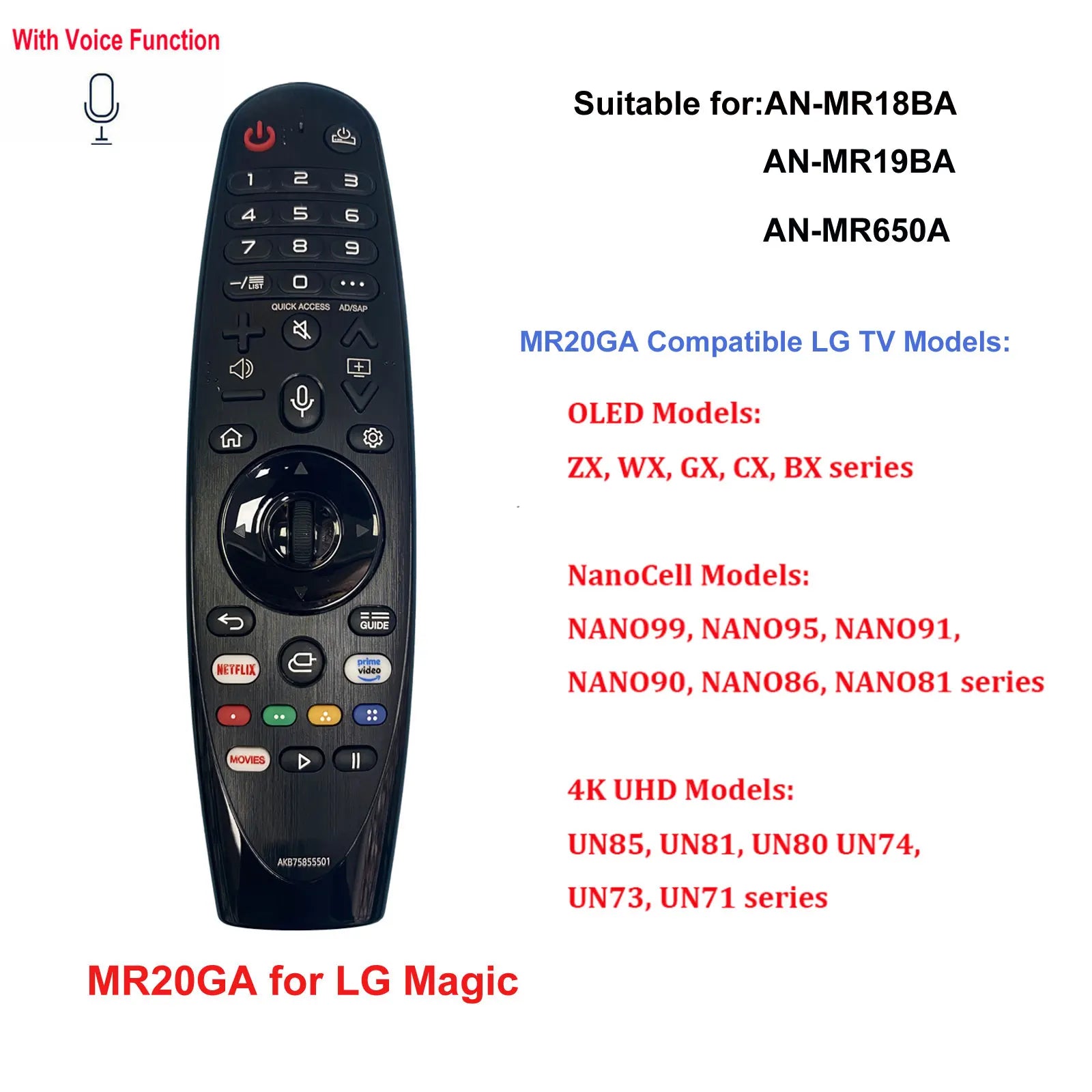 Voice Magic TV Remote Control Replacement for LG Smart TVs - Compatible with Models: AN-MR18BA, AN-MR19BA, MR20GA, AN-MR600, AN-MR650A