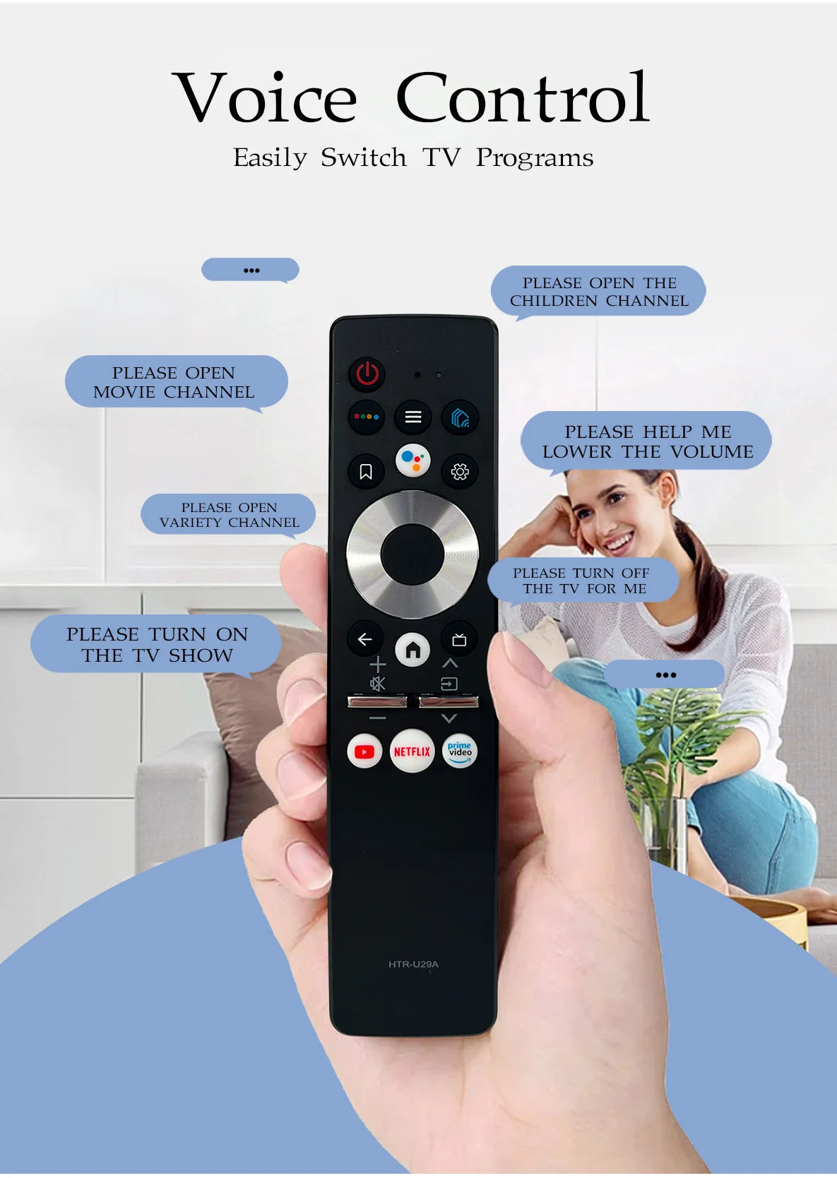 HTR-U29R Voice Wireless Remote Control for Haier Smart TVs: Compatible with H50K6UG, H55K6UG, H65K6UG, BX2, and DX Models