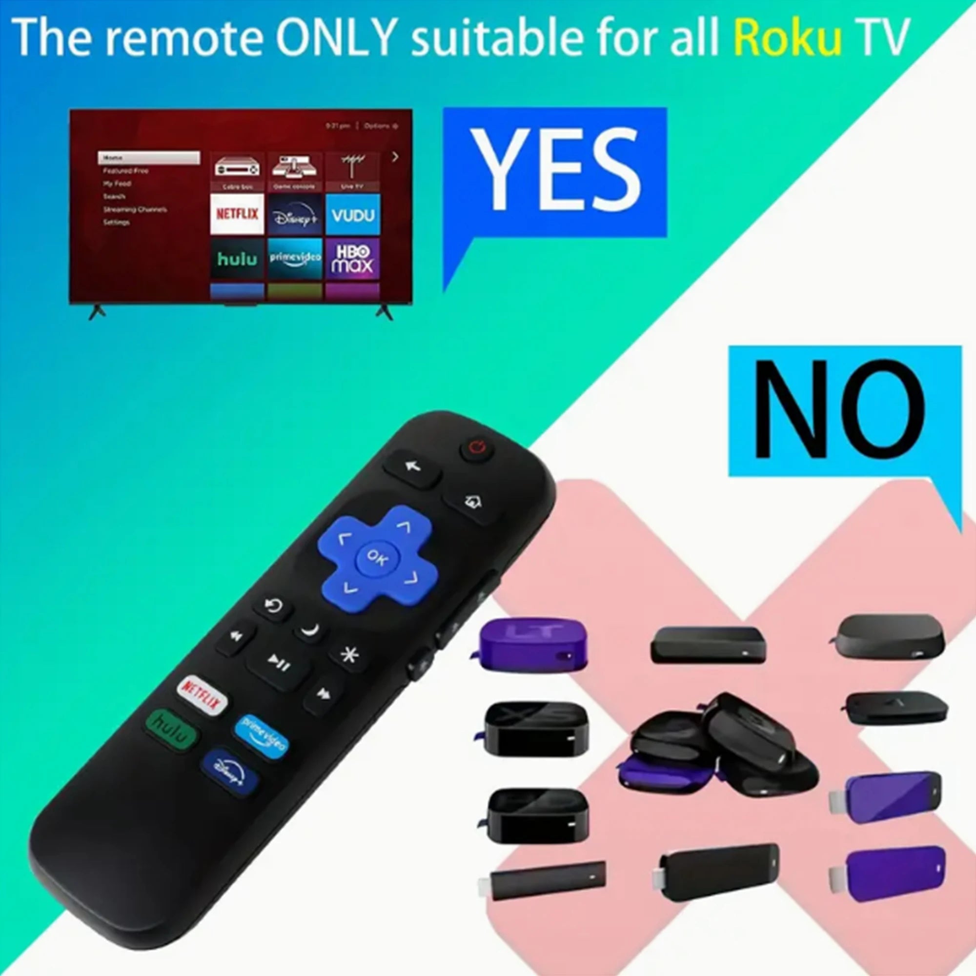 Replacement Remote Control Fit for All Roku TV, Compatible for TCL Roku/Hisense Roku/Onn Roku/Aparatos/Insignia Roku/HITACHI