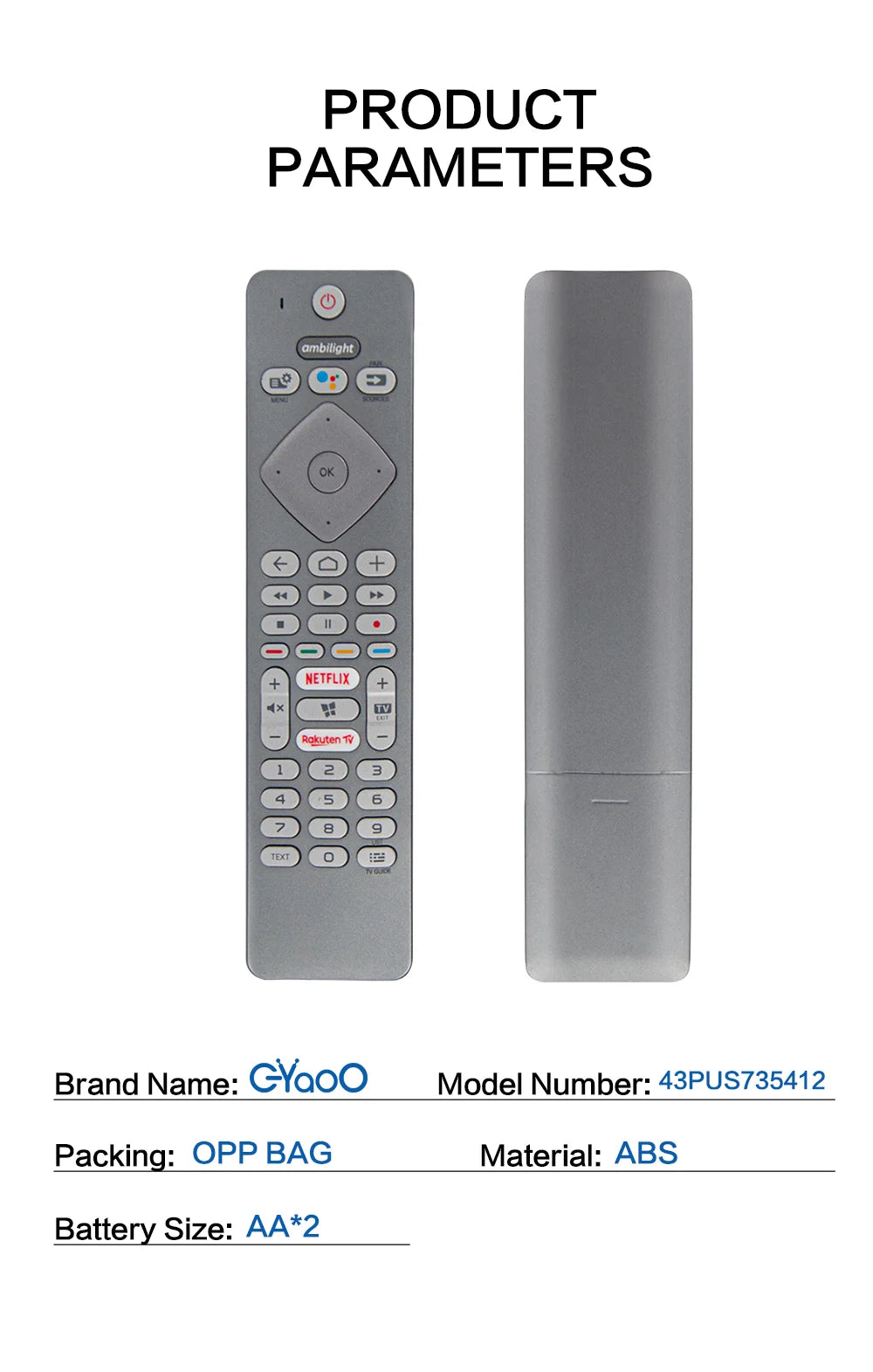 Voice TV Remote Control for Philips Ambilight 7300 Series