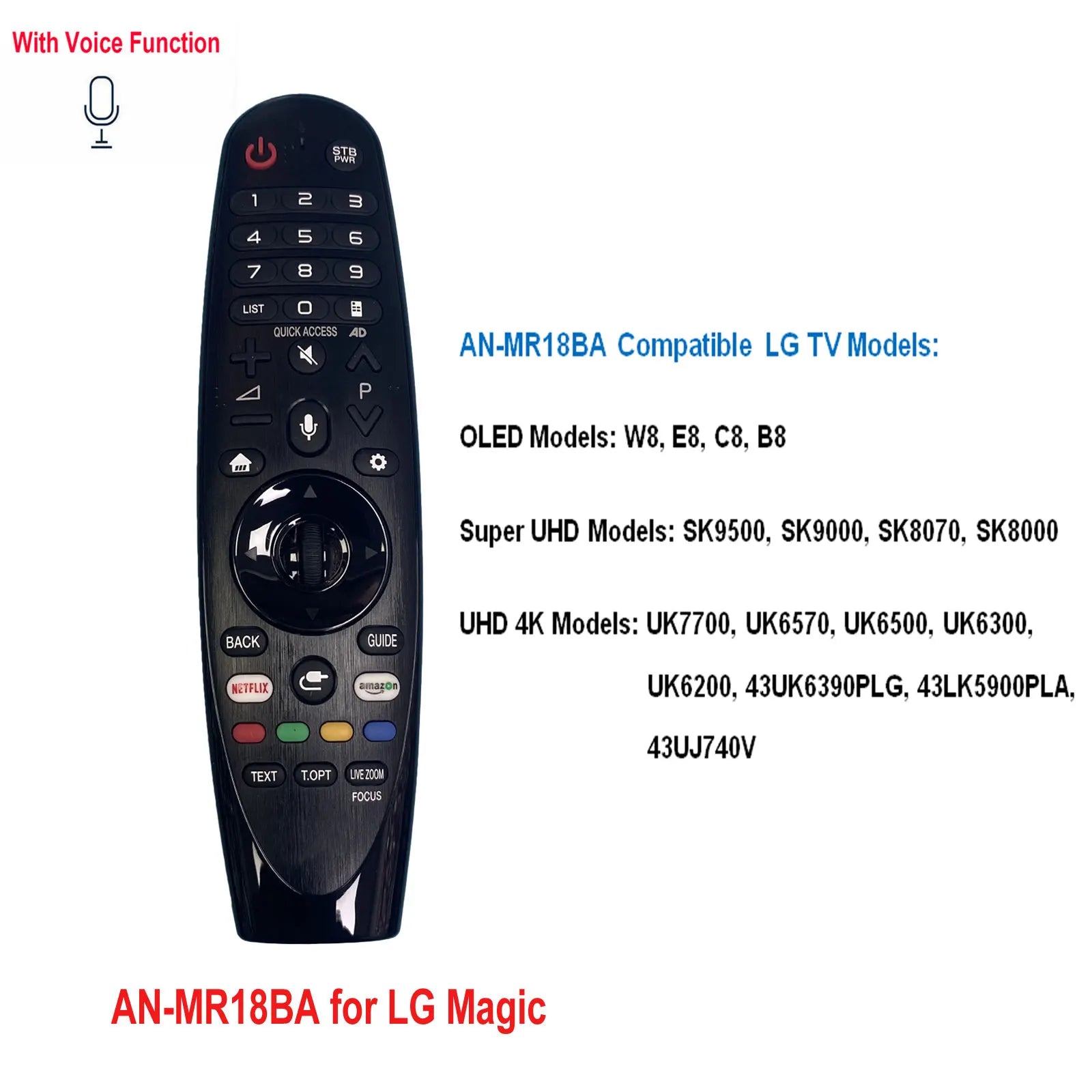 Voice Magic TV Remote Control Replacement for LG Smart TVs - Compatible with Models: AN-MR18BA, AN-MR19BA, MR20GA, AN-MR600, AN-MR650A