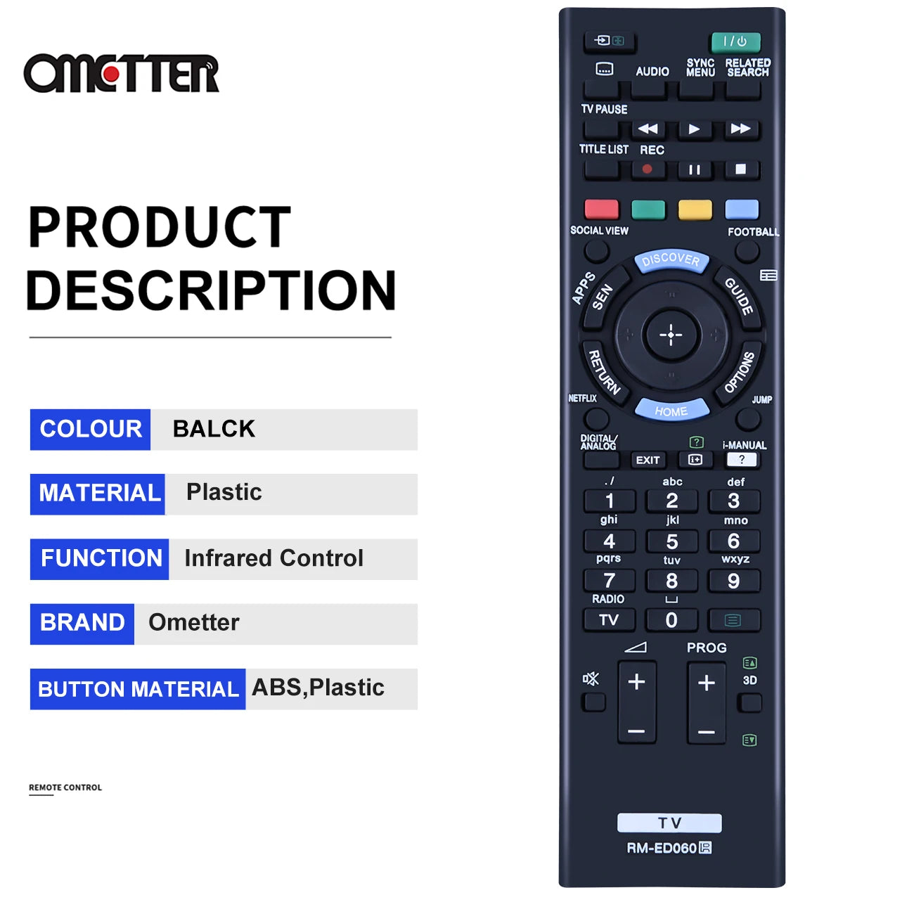 NEW RM-ED060 for Sony TV Remote Control KDL-42W815B KDL-42W817B KDL-42W828B