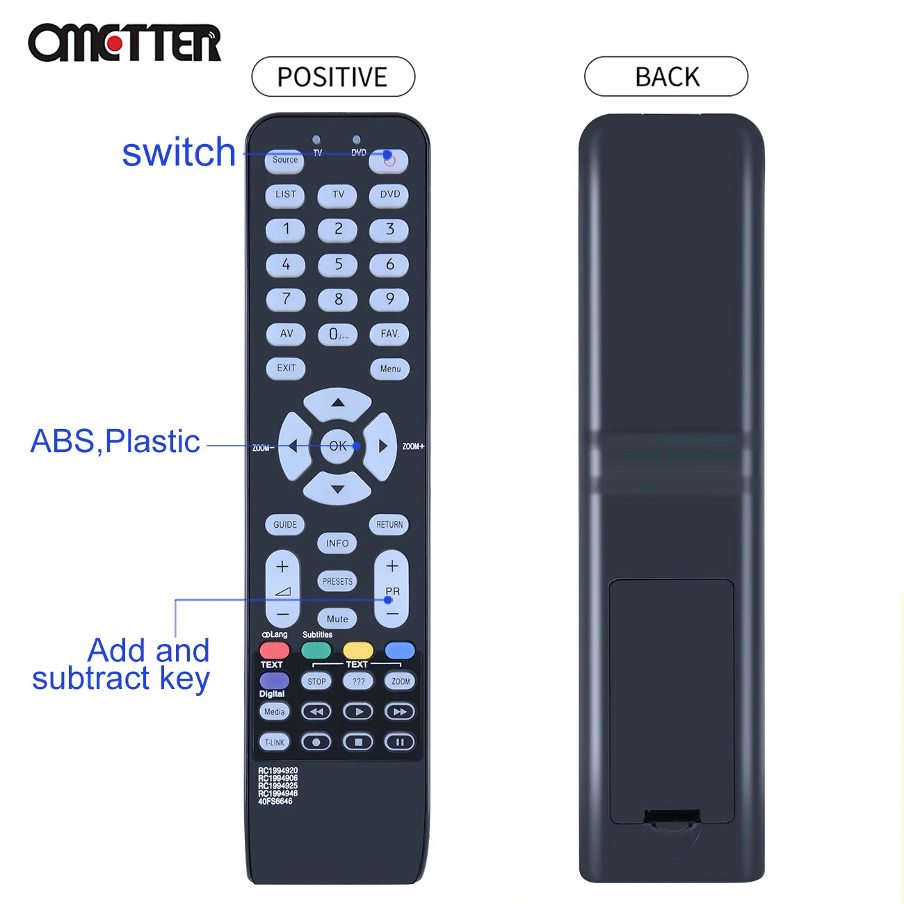 IR Remote Control for TCL TV RC1994920 RC1994906 RC1994925 RC1994946