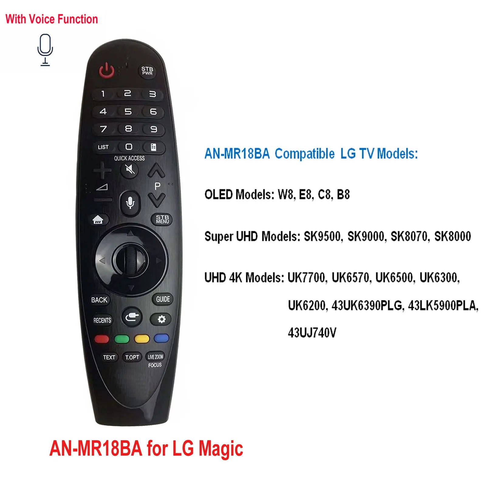 Voice Magic TV Remote Control Replacement for LG Smart TVs - Compatible with Models: AN-MR18BA, AN-MR19BA, MR20GA, AN-MR600, AN-MR650A