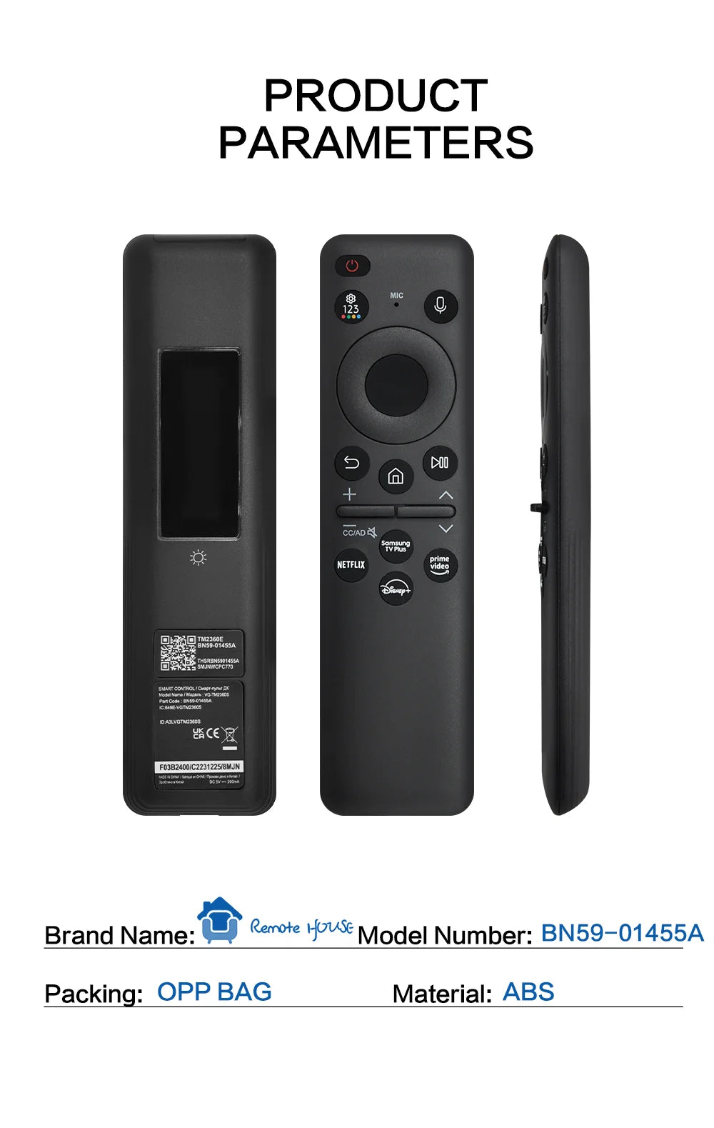 BN59-01455A Voice Smart TV Remote Control for 2024 Samsung TVs Solar Charging & Voice Control | Compatible with 43QN65Q72DDFXZA