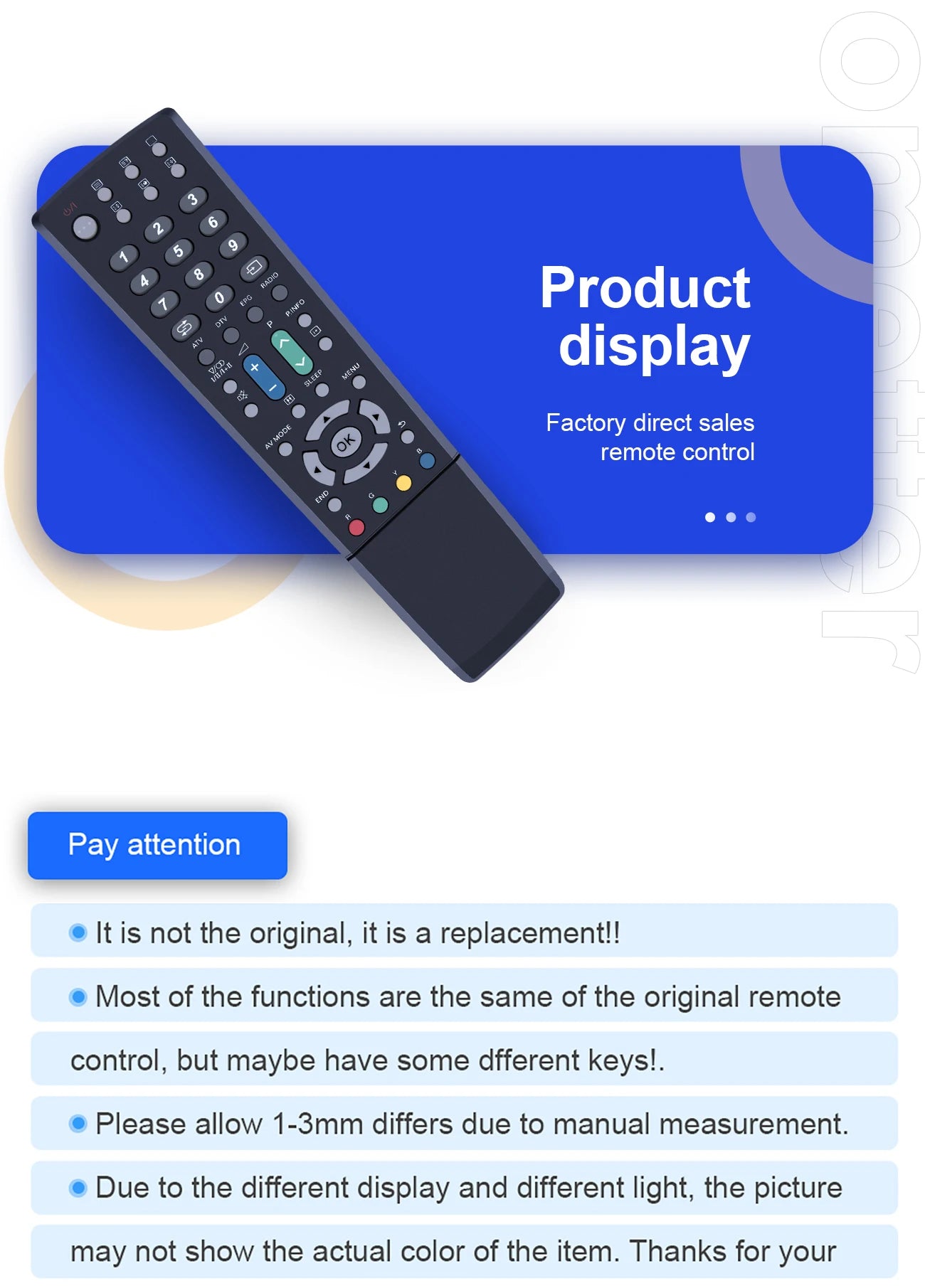 New GA586WJSA Replaced Remote Control Fit for SHARP TV LCD D65E D653E DH65E DH65S